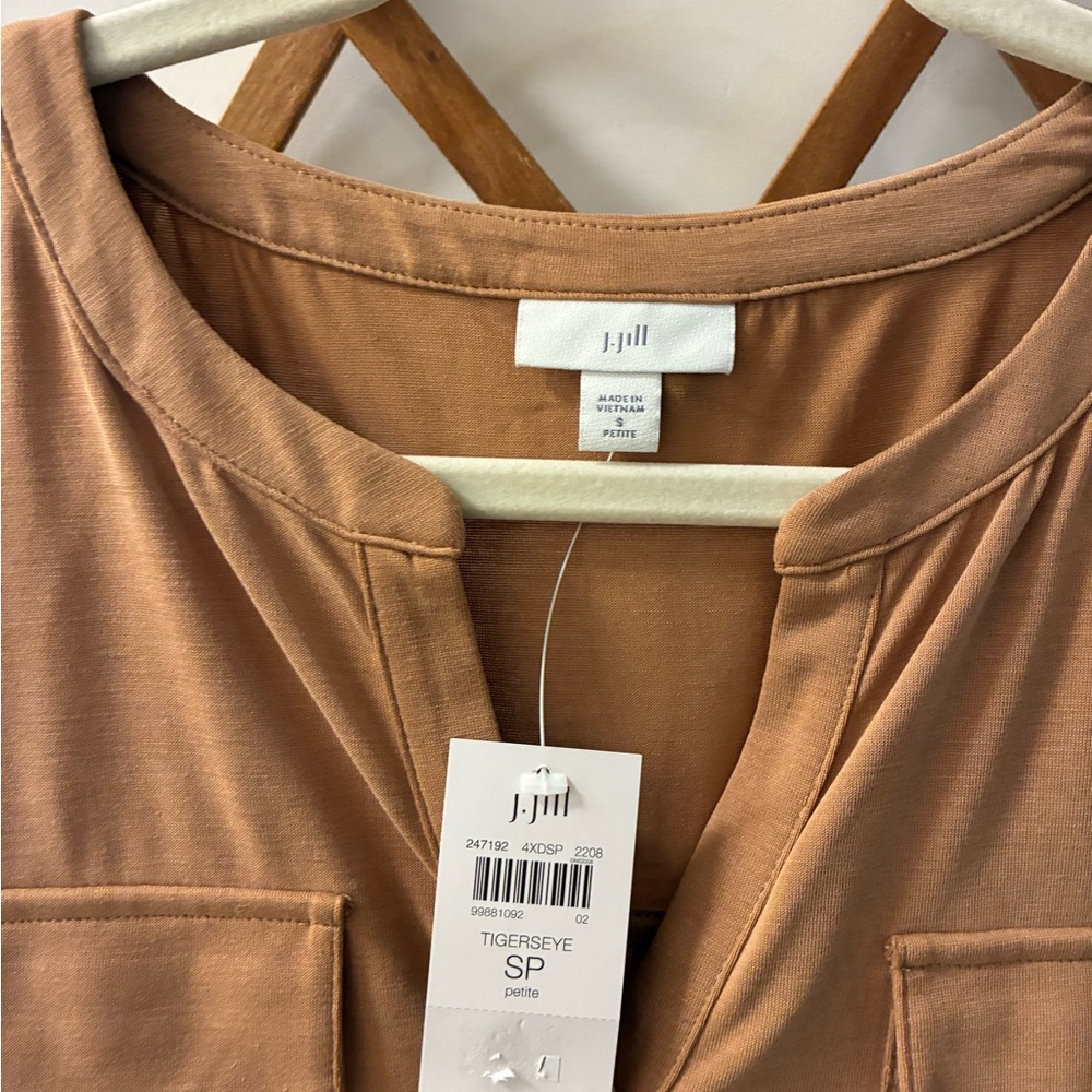 J. Jill Brown Short Sleeve Blouse Small Petite NWT - Picture 2 of 4